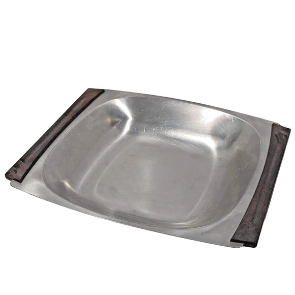VTG Stainless Steel Teakwood MCM Tray Serving Handles Danish Modern 18/8 Denmark - Picture 2 of 10